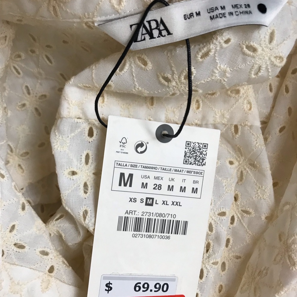 Zara Cream Eyelet Button-Up Tunic Shirt NWT - Picture 7 of 8